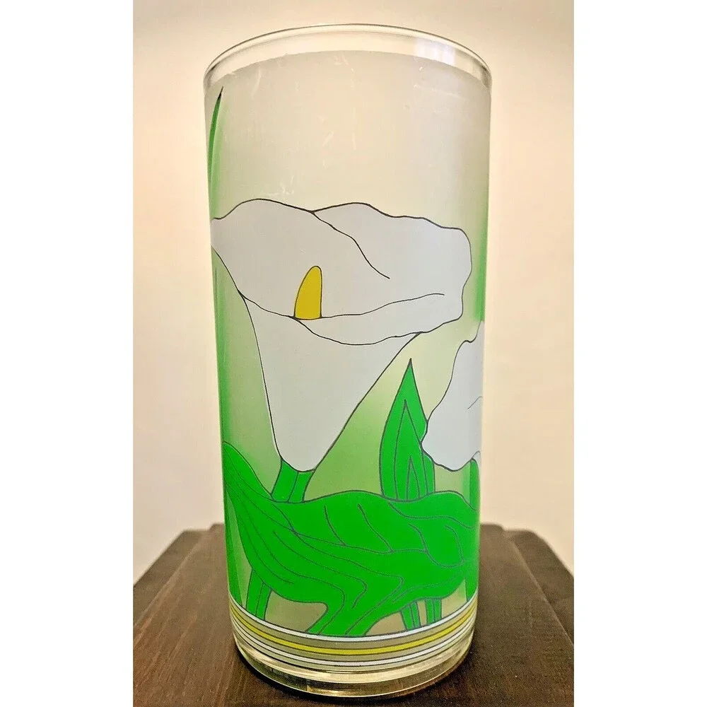 VTG Calla Lily Frosted Tumblers 4 Set 1980s Splash Ware Acrylic Cups 16 oz Retro